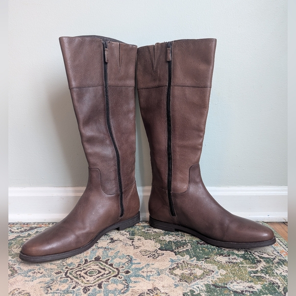 Cole Haan Brown And Black Leather Knee-High Riding Boots - Picture 2 of 12
